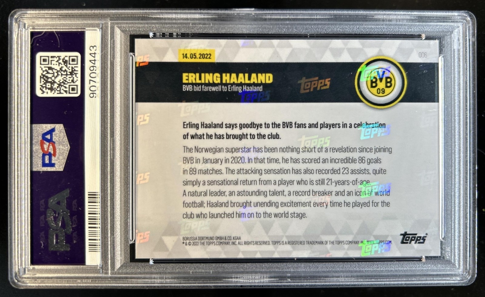 2021 Topps Now BVB English Erling Haaland #6 Dortmund PSA 10 GEM MINT view 2