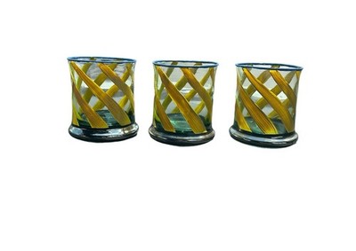 Mackenzie Childs Vintage Juice Glasses RARE yellow swirl design Set Of 3 READ