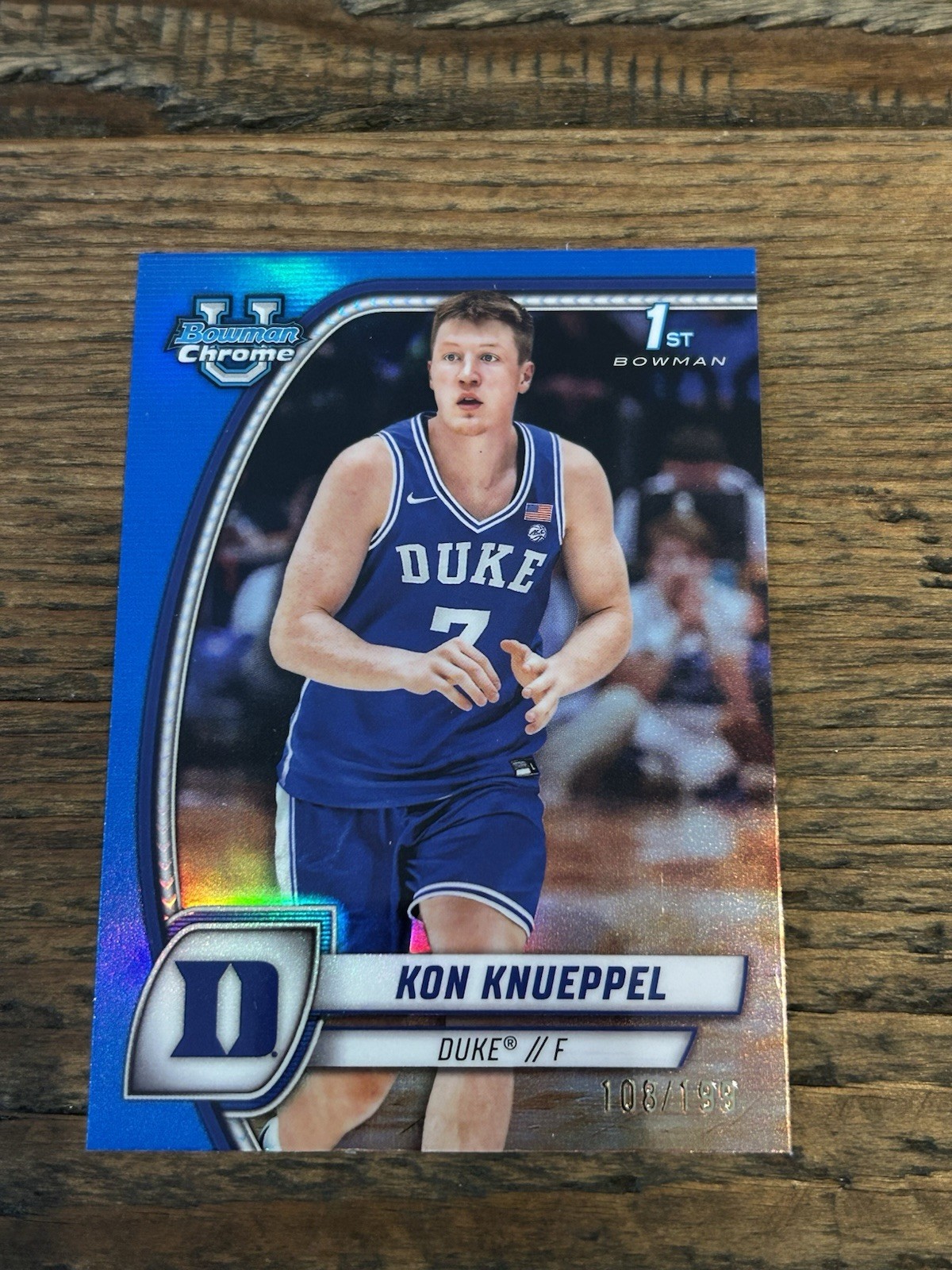 2024-25 Bowman Chrome U Kon Knueppel 1st Blue Refractor /199 RC Rookie Duke