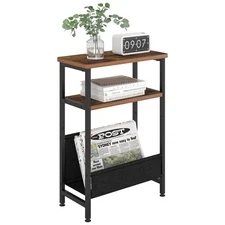 Slim End Table with Storage, Small Side Table for Narrow Small Spaces, Bedroo...