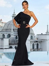 One Shoulder Black Mermaid Evening Dress for Women Formal Occasion size Medium