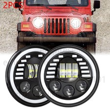 Pair Halo Angle Eyes 7 Inch Round Led Headlights For Jeep Wrangler Jk Tj Lj Cj