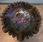 Vintage Imperial Luster Rose Footed Carnival Glass Bowl Amethyst Fluted Stunning