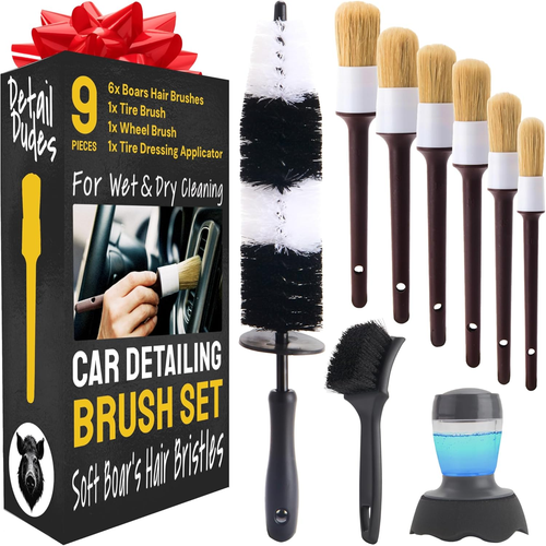 Set 9 pezzi dettagli auto - 6 spazzole ultra morbide per capelli di cinghiale per interni ed esterni - Foto 12 di 12