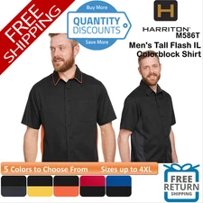 🔥 Harriton Men's Tall Flash IL Colorblock Shirt pocket Up To 4XL M586T