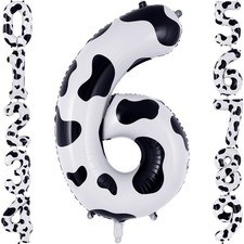 Cow Print Number 6 Balloon, Large 40 Inch Cow Number Balloons, Foil Mylar Num...