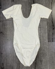 American Apparel Dance Leotard Women  s Ivory Short Sleeve Size L 187
