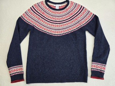 Tabitha Webb Navy Fair Isle Wool Blend Sweater Pink & White Lambswool Nordic