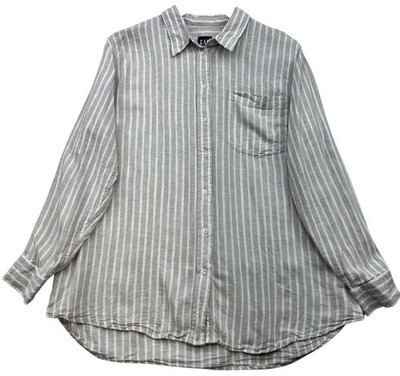 Gap Womens Coastal Linen Blend Button Up Shirt Size XL Beige White Stripe
