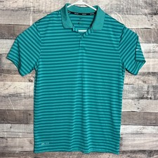 Nike Mens Golf Polo Shirt Medium Green Striped Dri Fit Performance Classic