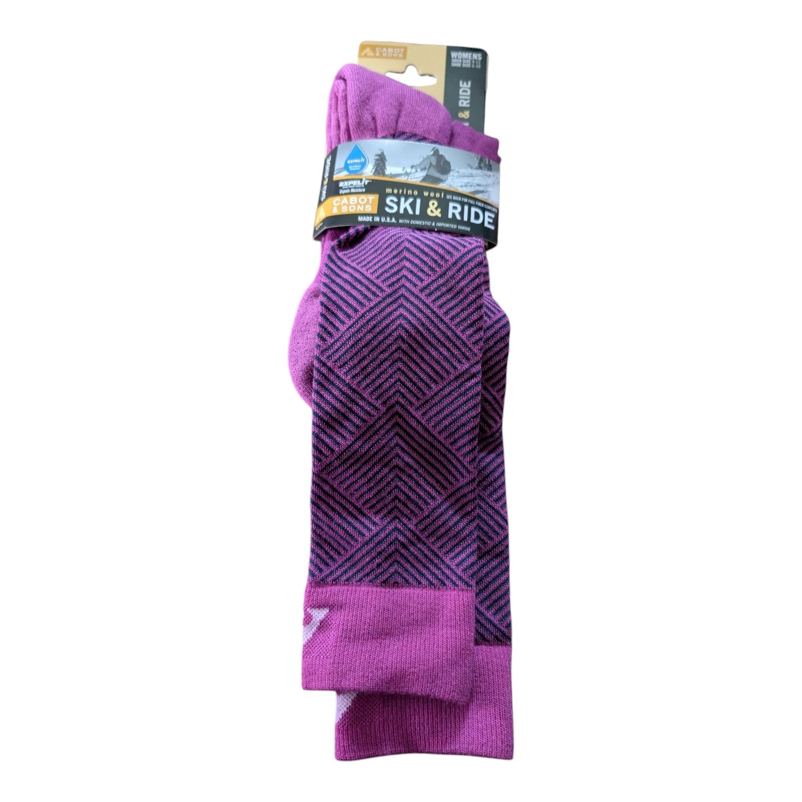 Cabot & Sons Women Ski & Ride Expelit Fiber Long Socks 59% Merino Wool USA NEW