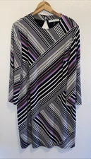 Trina Turk Designer Career Multi Color Diagonial Stripe Keyhole Back Dress Sz XL