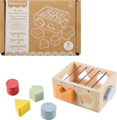 Fisher-Price Wood Flexi Shape Sorter, 7-Piece Wooden Baby & Toddler Activity Toy