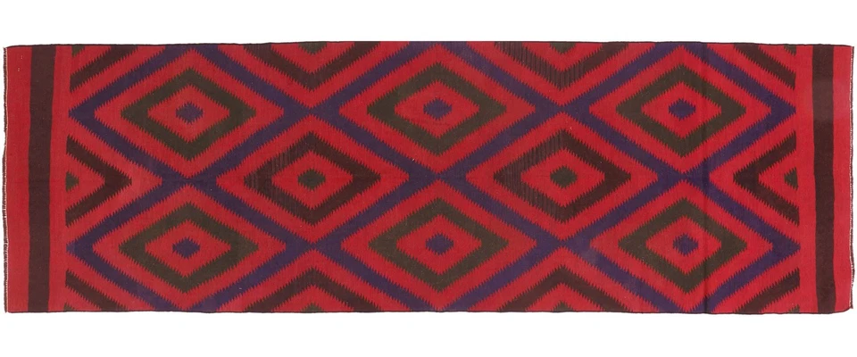 Afghan Kelim Soumakh Ghalmuri Teppich 120x380 Handgewebt Läufer Braun Streifen - Bild 1 von 4