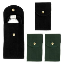Velvet Watch Pouch, 4 Pack Velvet Watch Pouches with Snap Button Black Green 