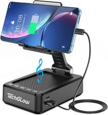 TechGlow Foldable Cellphone Stand with Bluetooth Speaker and Power Bank Black