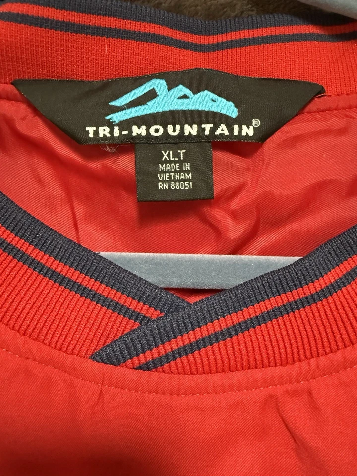 Pullover para hombre ropa deportiva rojo Tri Mountain XLT puños acanalados, cuello ribete azul marino Foto 2 de 4