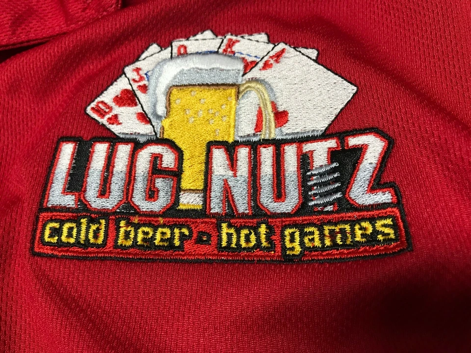 LUG NUTZ Beer Games Men Red Short Sleeve Golf Polo Shirt L FeatherLite NEW - Image 2 of 4