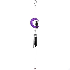 PT Pacific Trading Black Cat on a Purple Moon Metal Wind Chime