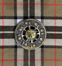 Kilt Fly Plaid Brooch Thistle Design Yellow Stone Highland Kilt Antique Brooches