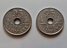 COIN VINTAGE AUTHENTIC LOT OF 2 DENMARK 25 ORE 1967 1972