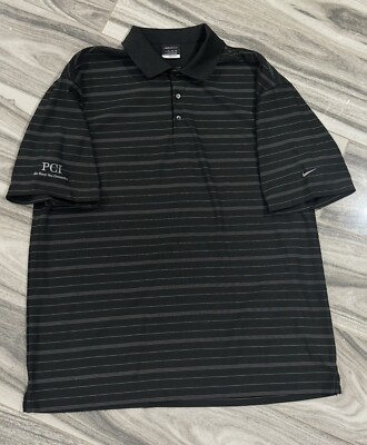 NIKE GOLF TOUR PERFORMANCE DRI-FIT Men XL Black White Striped Polo Shirt EUC