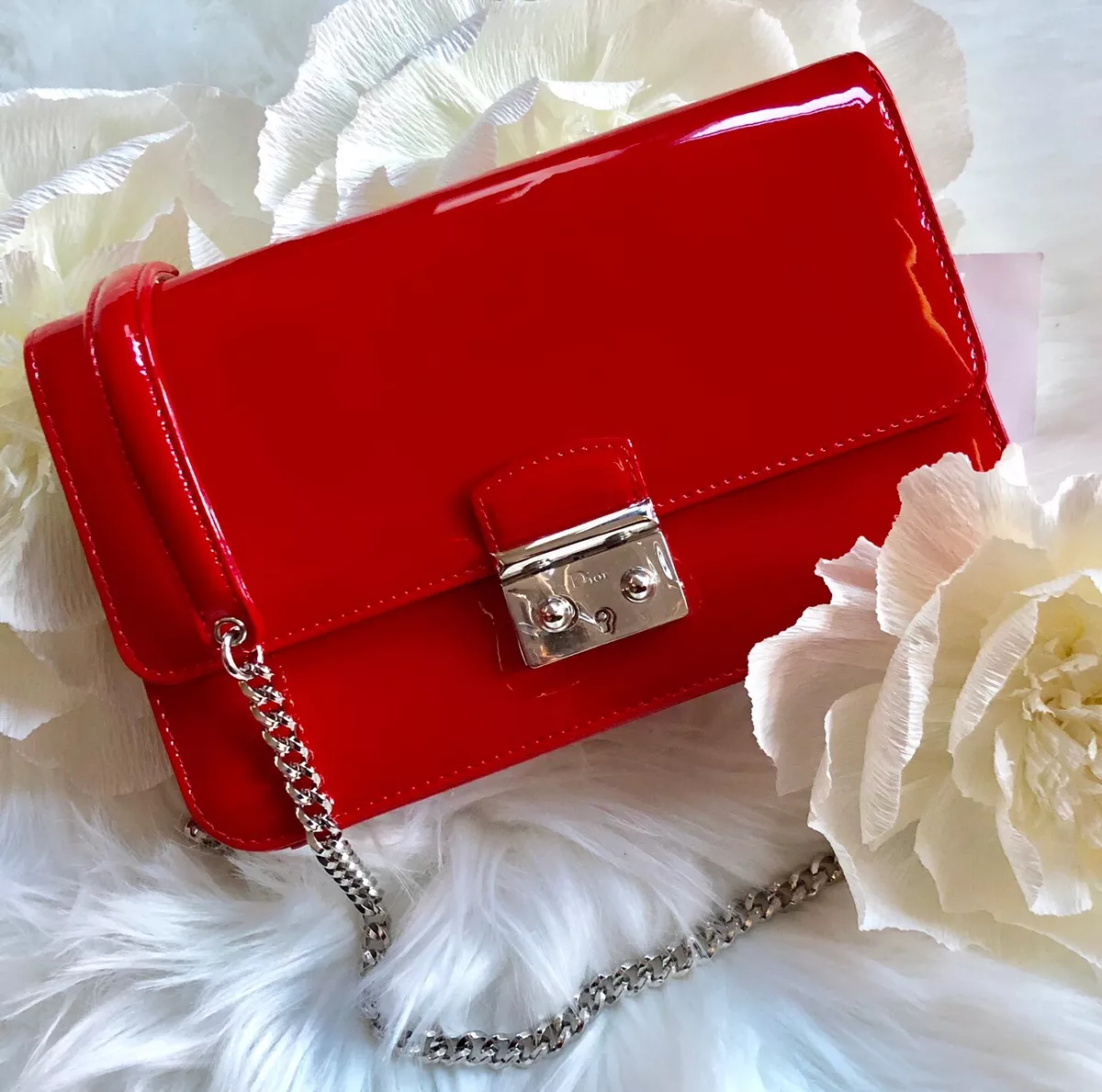 Lady dior patent leather crossbody bag Dior Red in Patent leather