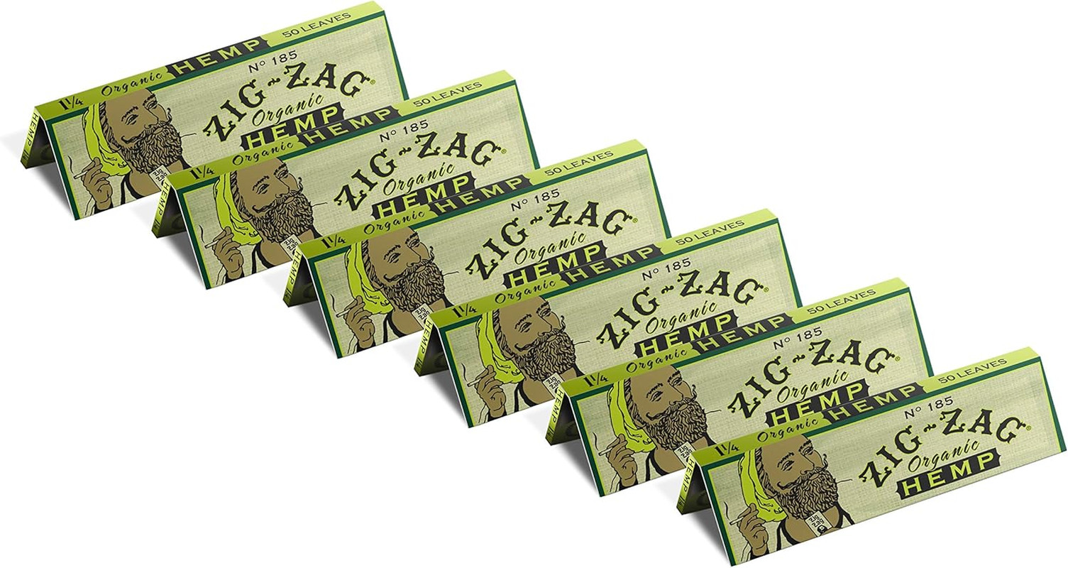 Zig-Zag Hemp Unbleached Vegan Rolling Papers - 1 1/4 Size, 6-Pack - Sustainable 