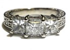 14k white gold 2.28ct princess diamond 3 stone ring 5.4g hand carved anniversary — photo 1
