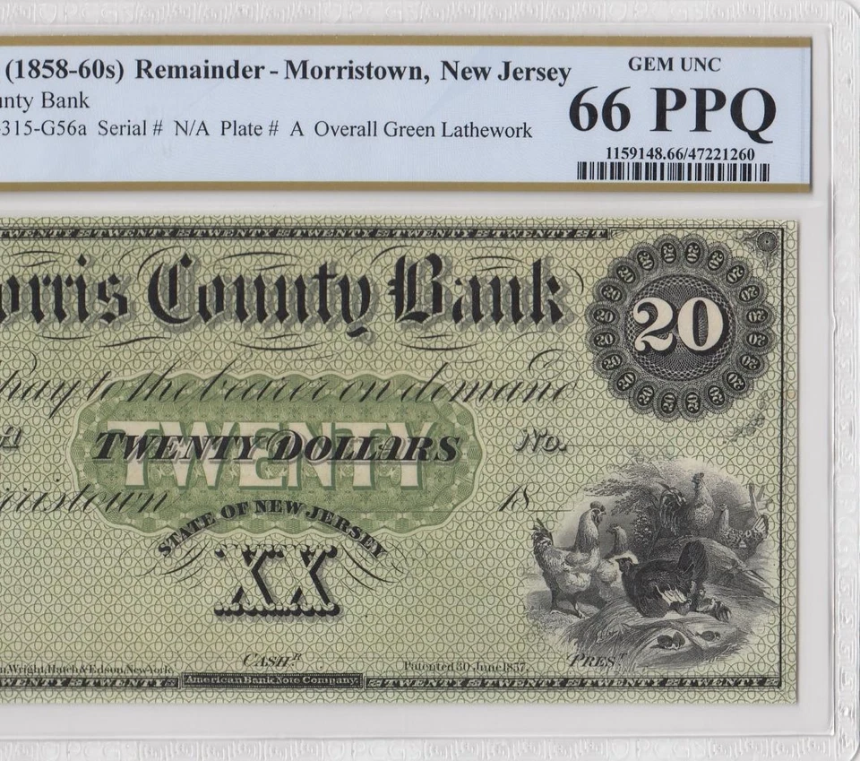 1858-60 STATE OF NEW JERSEY "MORRISTOWN" $20 **X-RARE** (( PCGS 66 PPQ )) - Image 2 of 4