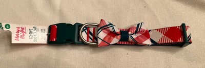 NEW ADORABLE Merry & Bright Festive Christmas Bow Tie Nylon Dog Collar XL