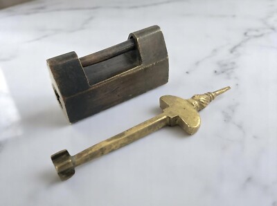 Collectible Antique Unique Tricky Mechanism Brass Strip System Padlock. G2-434
