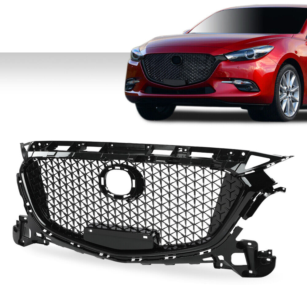 Front Bumper Upper Honeycomb Grille Grill Black Fit For 2017-2018 Mazda 3 Axela