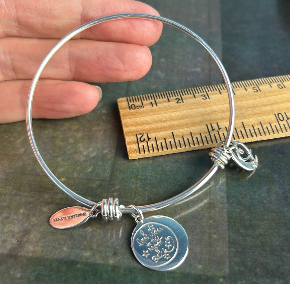Hallmarked STERLING SILVER 925 Bangle Bracelet Dangle Charms Love to the Moon - Image 4 of 4