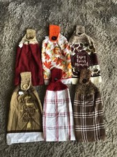 Lot of 6 Handmade Fall Autumn Crocheted Kitchen Towels Hanging Oven Seasonal