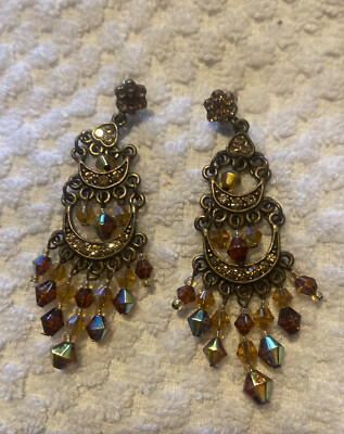 Chandelier  Amber & AB Crystal Cascade Tier Earrings Pierced