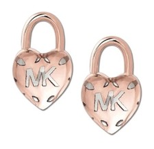 NEW MICHAEL KORS ROSE GOLD TONE,PADLOCK HEART SHAPED STUD EARRINGS MKJ7023