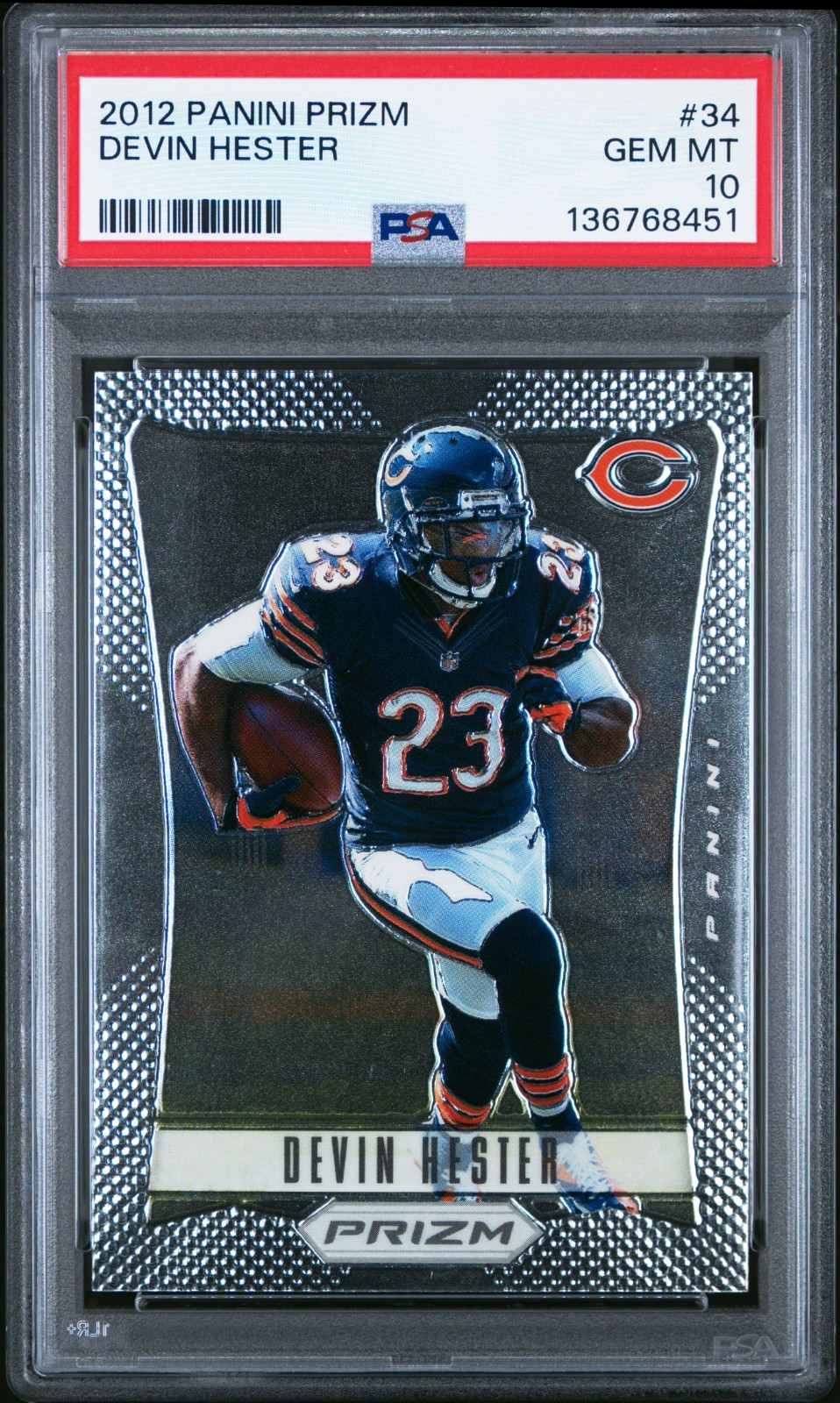 2012 Panini Prizm Devin Hester #34, Chicago Bears, NFL HOF, PSA 10 POP 4, New