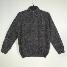 Karen Scott Sweater Petite Large Womens Pullover Cable-Knit Marled Black