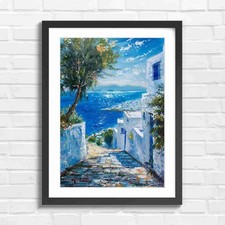 Greek Village Coastal Path Art Original Framed Wall Art Print Large Picture Home