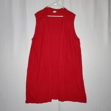 Deva Lifewear Open Duster Vest Womens 1XL Red Crinkle Minimal Artsy Coastal