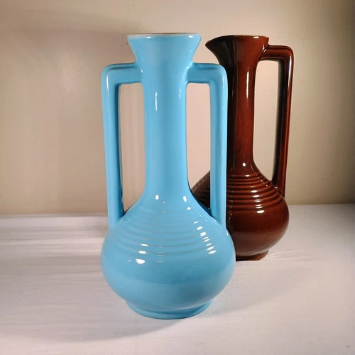 Frankoma Pottery Collectors Series Pitcher Vase Robins Egg Blue V-11 Brown V-10