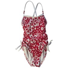 Sand N Sun Girls Red White Floral 1-Piece Cinched Sides Swimsuit Size S
