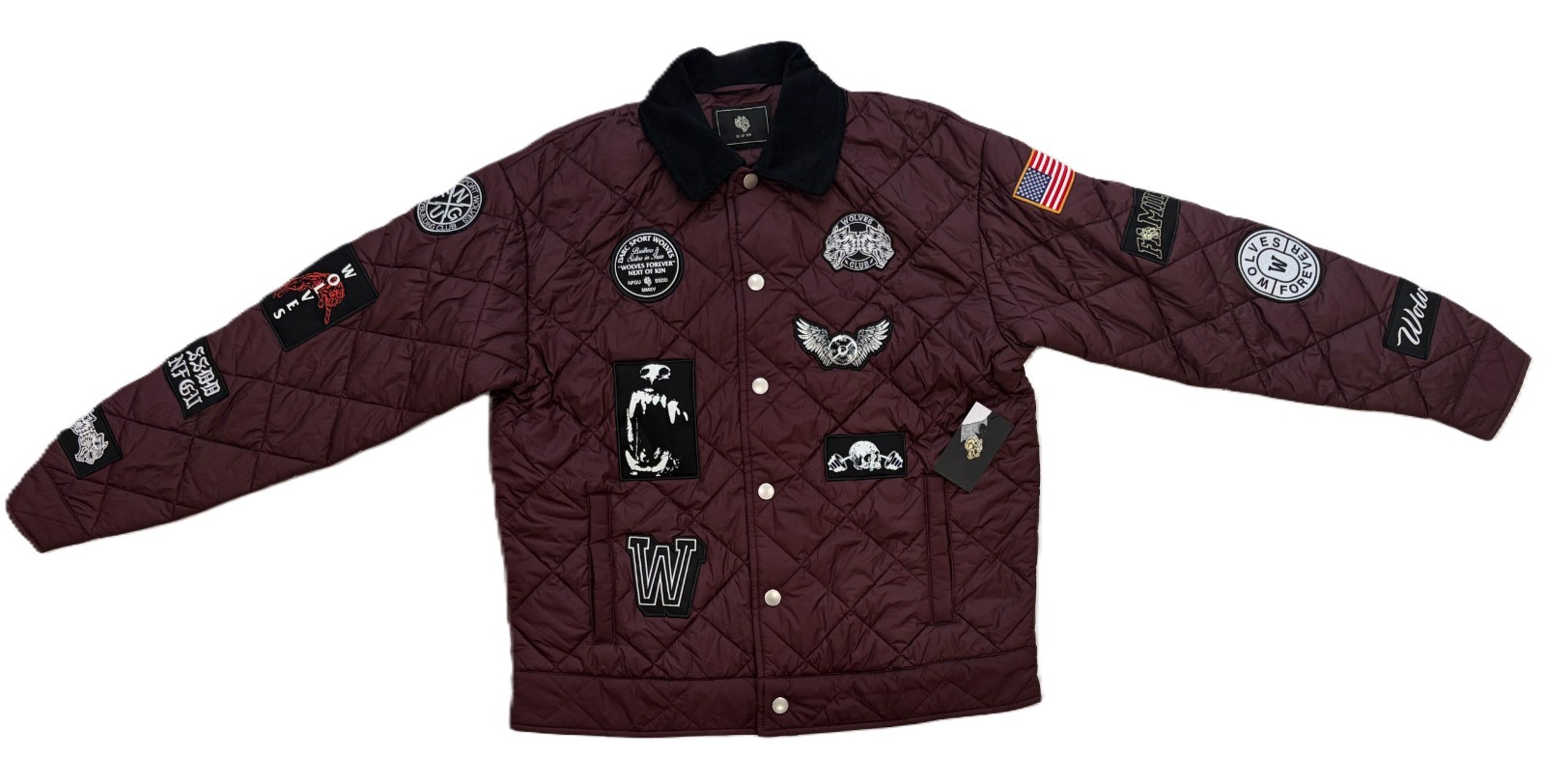 Darc Sport Wolves Adult Men's Limited Edition Quilted Bomber Burgundy Jacket NEW