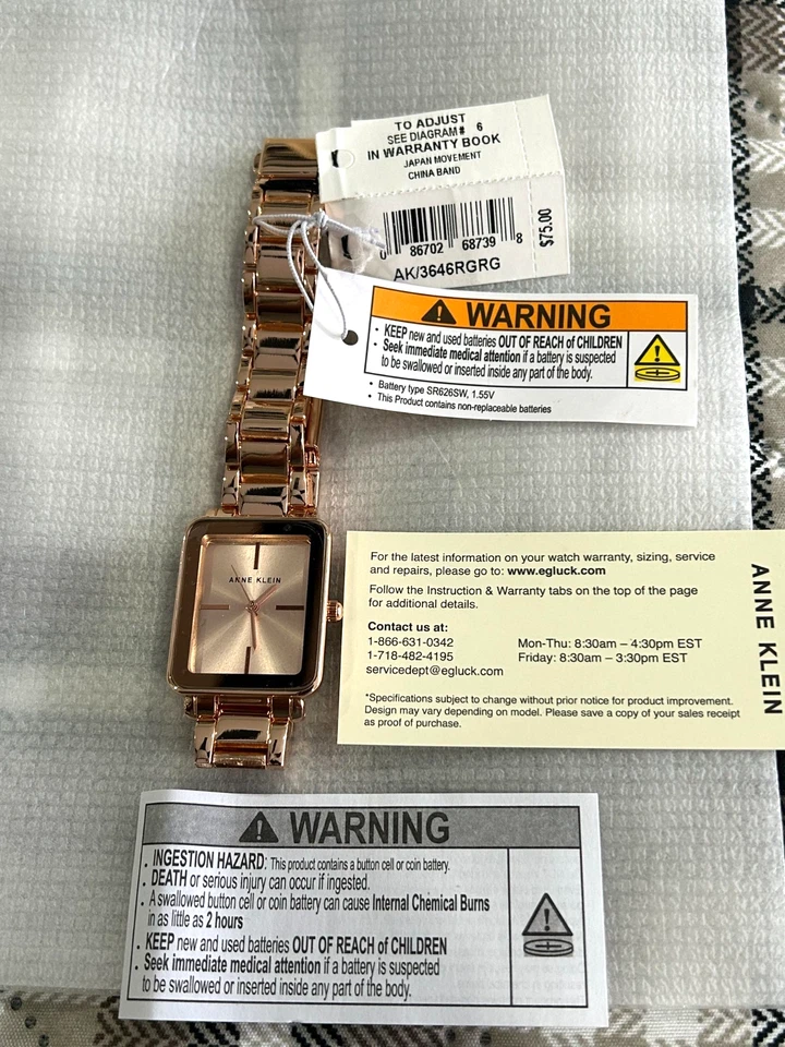 Anne Klein Women's Rectangular Case Rose Gold Tone Metal Bracelet Dress Watch. - Image 3 of 4