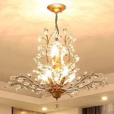 Image of Ganeed Crystal Chandelier Gold 8 Light E14 Glam Ceiling Pendant for Living Room