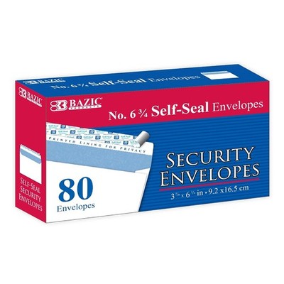 BAZIC Products #6 3/4 Self-Seal Security Envelopes, 80 Count, for Mailing Office
