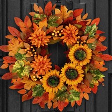 Fall Wreaths for Front Door,22 inch Autumn Sunflower Wreath,Fall Indoor Outdo...