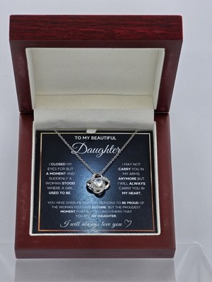 To My Beautiful Daughter Necklace - Cubic Zirconia Pendant W/Card & Gift Box