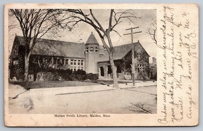 Malden Mass. Public Library Romanesque Stone Building 1906 Postcard